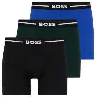 Produktfoto för BOSS Kalsonger 3P Solid Cotton Bold Boxer Svart/Blå bomull Medium Herr