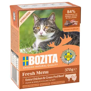 Produktfoto för Bozita Sterilised Extra Kyckling & Biff Bitar i gelé 370 g