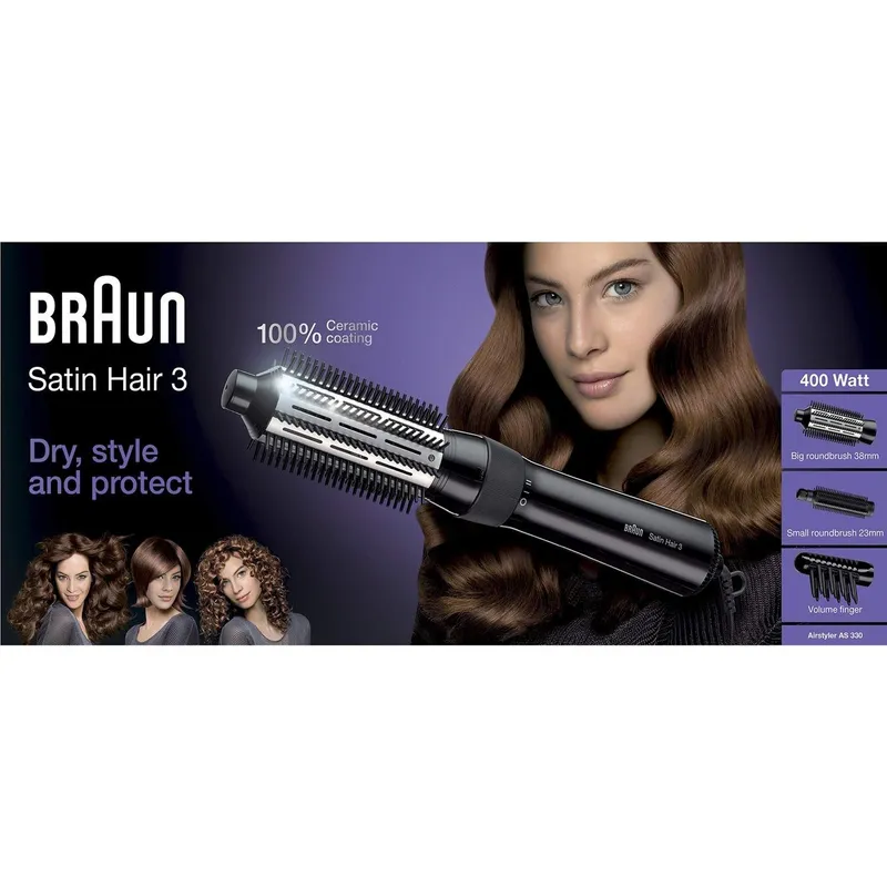 Bild 2 för Braun AS330, Varmluftsborste, Varm, Scrollbar, Alla hår, Lång, Medium, Torrt / vått hår