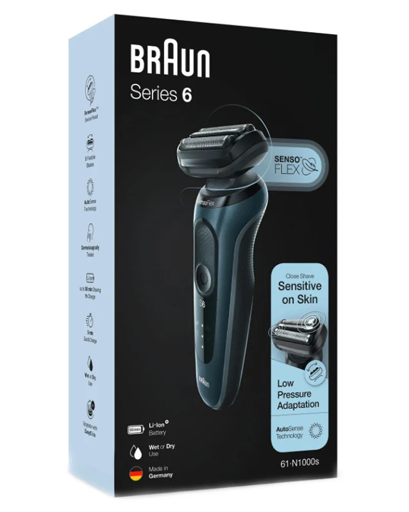 Bild 2 för Braun Series 6 61-N1000s, Folie shaver, SensoFlex, SensoFoil, Knapper, Sort, Grå, LED, Batteri