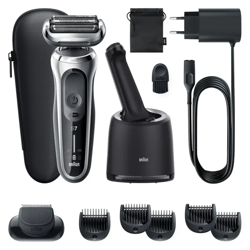 Alternativ bild 0 för Braun Series 7 71-S7500cc, Silver, Batteri, Litium-Ion (Li-Ion), Inbyggt batteri, Rengöring, Skägg