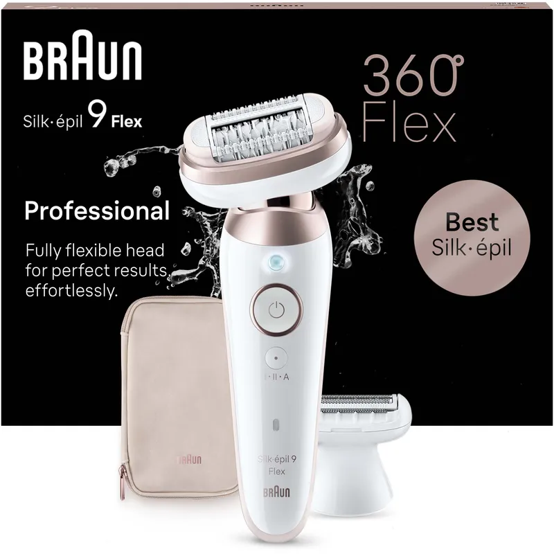 Bild 1 för Braun Silk-épil 9 Flex 9-030 3D, Rosa, Vit, 40 pincetter, MicroGrip, Armhåla, Bikini, Tyskland, 0,5 mm