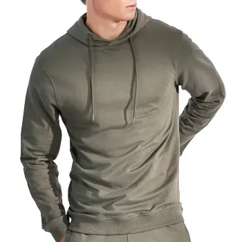 Alternativ bild 0 för Bread and Boxers Organic Cotton Men Hooded Shirt Skogsgrön  Small Herr