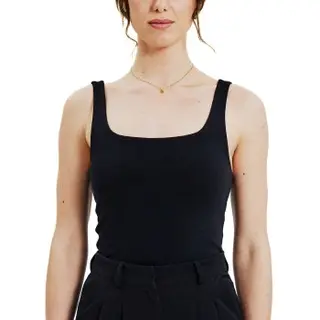 Produktfoto för Bread and Boxers Women Tank Top With Scoop Back Svart ekologisk bomull Small Dam