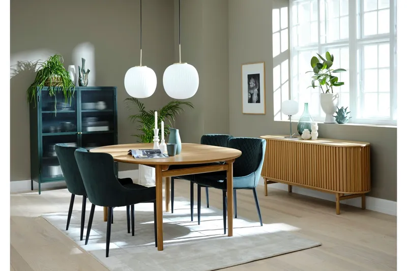 Bild 2 för Bronco vitrinsk&aring;p, m. 2 d&ouml;rrar och hyllor - r&auml;fflat glas och grangr&ouml;n metall (H:140)