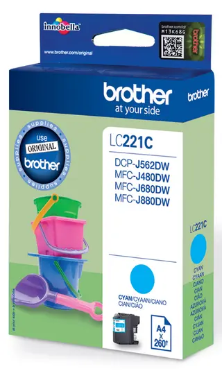 Produktfoto för Brother Bläckpatron, 221C, cyan, singelförpackning, LC221C