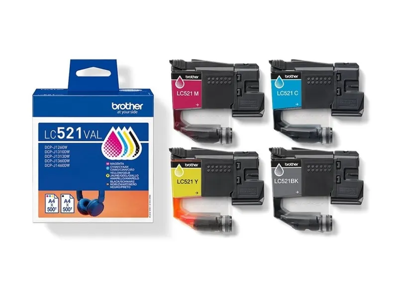 Alternativ bild 0 för Brother LC521 Value Pack - 4-pack - black yellow cyan magenta - original - ink cartridge - Bläckpatron Blå