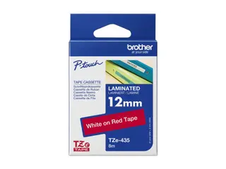 Produktfoto för Brother TZe-435 - Vitt på rött - Rulle (1,2 cm x 8 m) 1 kassett(er) bandlaminat - för Brother PT-D210, D600, E115, H110, H200  P-Touch PT-1005, H107  P-Touch Cube Plus PT-P710