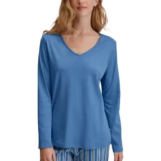 Produktfoto för Calida Favourites Journey Long Sleeve V-neck Shirt Jeansblå bomull Medium Dam