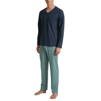 Alternativ bild 0 för Calida Relax Imprint 3 Long Pyjama Blå/Grön bomull Large Herr