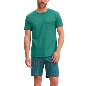Alternativ bild 0 för Calida Relax Imprint O Neck Short Pyjama Grön bomull Large Herr