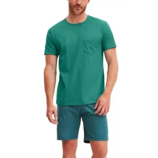 Produktfoto för Calida Relax Imprint O Neck Short Pyjama Grön bomull Small Herr