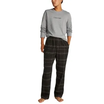 Alternativ bild 0 för Calvin Klein Flannel Sleep Long Sleeve Pant Set Grå/Svart bomull Large Dam