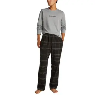 Produktfoto för Calvin Klein Flannel Sleep Long Sleeve Pant Set Grå/Svart bomull Medium Dam