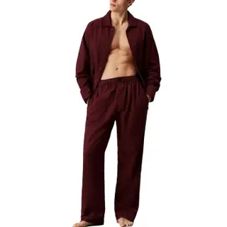 Produktfoto för Calvin Klein Flannel Sleep LS Buttom Down Pant Set Vinröd bomull X-Large Herr
