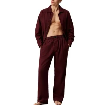 Alternativ bild 0 för Calvin Klein Flannel Sleep LS Buttom Down Pant Set Vinröd bomull X-Large Herr