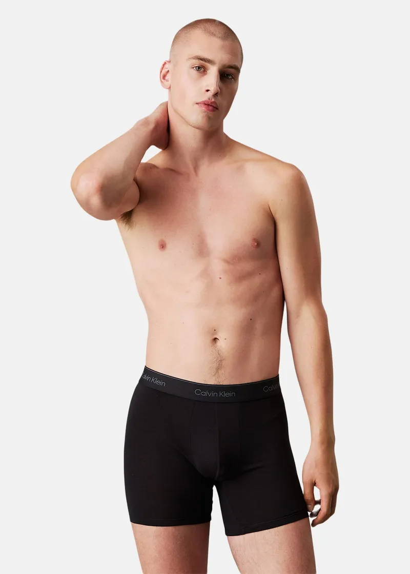 Bild 2 för Calvin Klein Kalsonger 3P Icon Cotton Boxer Briefs Svart/Blå bomull Small Herr