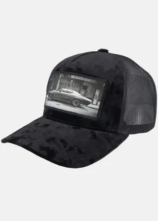 Produktfoto för Calza Pennello - Svart trucker Keps - American Muscle Car In The Street Velvet Black A-Frame Trucker @ Hatstore