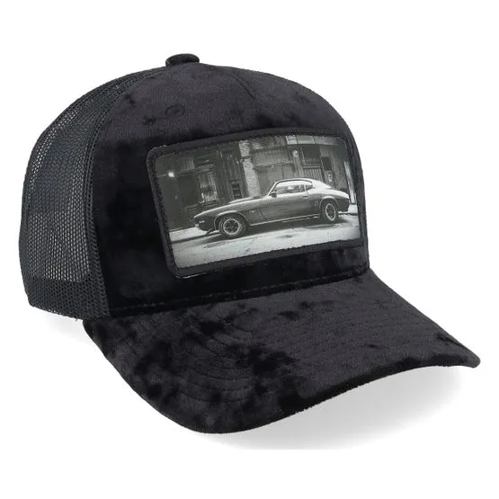 Bild 2 för Calza Pennello - Svart trucker Keps - American Muscle Car In The Street Velvet Black A-Frame Trucker @ Hatstore