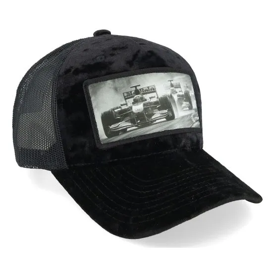 Bild 2 för Calza Pennello - Svart trucker Keps - Formula Racing Cars Velvet Black A-Frame Trucker @ Hatstore