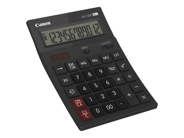 Alternativ bild 0 för Canon AS-1200 - Skrivbordskalkylator - 12 siffror - solcellspanel, batteri - mörkgrå