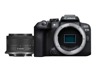 Produktfoto för Canon EOS R10 - Digitalkamera - spegellöst - 24.2 MP - APS-C - 4 K / 60 fps - 2.5x optisk zoom RF-S 18-45 mm F4,5-6,3 IS STM objektiv - Wi-Fi, Bluetooth - svart