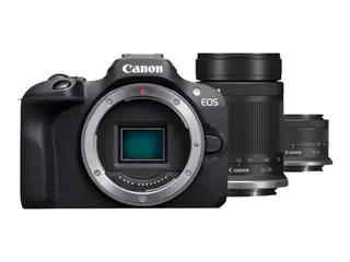 Produktfoto för Canon EOS R100 - Digitalkamera - spegellöst - 24.1 MP - APS-C - 4 K / 29.97 fps - 2.5x optisk zoom RF-S 18-45 mm F4,5-6,3 IS STM objektiv, 55-210 mm F5,0-7,1 IS STM objektiv - Wi-Fi, Bluetooth - svart