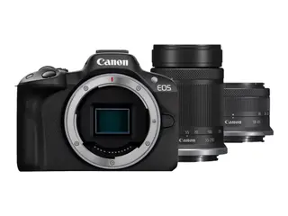 Produktfoto för Canon EOS R50 - Digitalkamera - spegellöst - 24.2 MP - APS-C - 4 K / 30 fps - 2.5x optisk zoom RF-S 18-45 mm F4,5-6,3 IS STM objektiv, 55-210 mm F5,0-7,1 IS STM objektiv - Wi-Fi, Bluetooth - svart