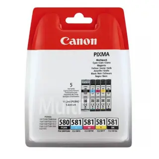 Produktfoto för Canon PGI-580 PGBK/CLI-581 CMYBK Multipack - 5-pack - svart, gul, cyan, magenta - original - blister - bläcktank - för PIXMA TS6251, TS6350, TS6351, TS705, TS8252, TS8350, TS8351, TS8352, TS9550, TS9551