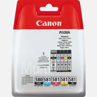 Produktfoto för Canon PGI-580 PGBK/CLI-581 CMYBK Multipack - 5-pack - svart, gul, cyan, magenta - original - blister - bläcktank - för PIXMA TS6251, TS6350, TS6351, TS705, TS8252, TS8350, TS8351, TS8352, TS9550, TS9551