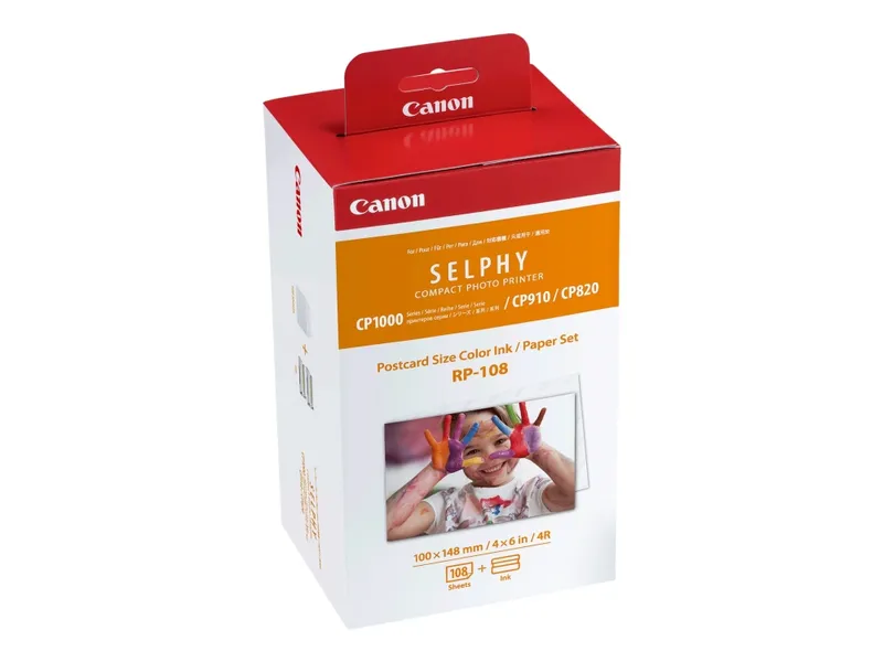 Alternativ bild 0 för Canon RP-108 - Kassett och pappersset för färgband - för SELPHY CP1000, CP1200, CP1300, CP820, CP910