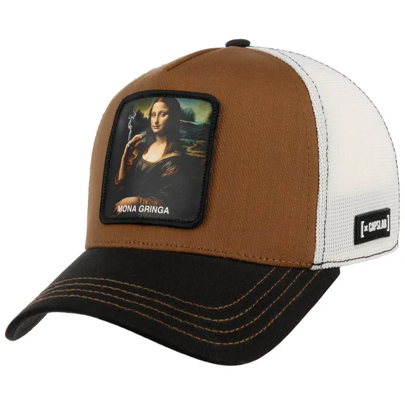 Bild 1 för Capslab - Svart trucker Keps - Art Mona Chica White/Brown/Black A-Frame Trucker @ Hatstore