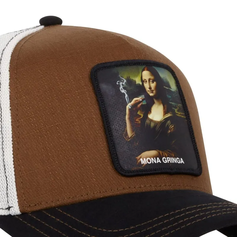 Bild 2 för Capslab - Svart trucker Keps - Art Mona Chica White/Brown/Black A-Frame Trucker @ Hatstore