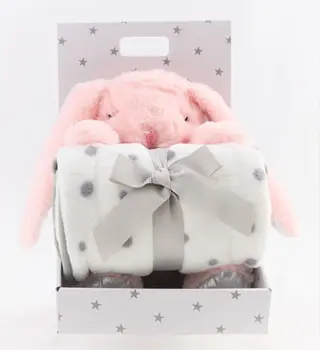 Produktfoto för Carlobaby fleecefilt med gosedjur, kanin rosa