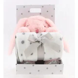 Produktfoto för Carlobaby fleecefilt med gosedjur, kanin rosa