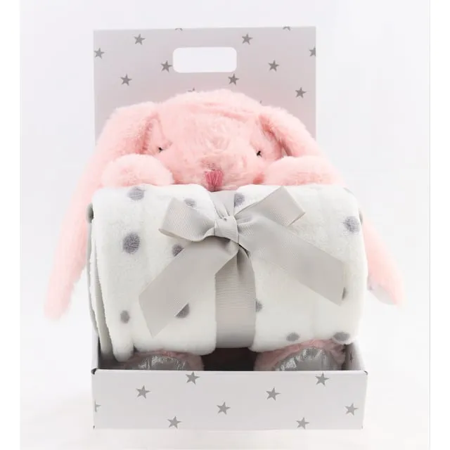 Alternativ bild 0 för Carlobaby fleecefilt med gosedjur, kanin rosa