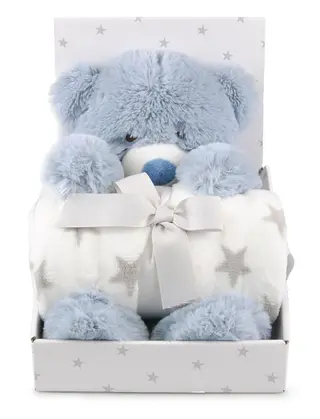 Produktfoto för Carlobaby fleecefilt med gosedjur, nalle blå