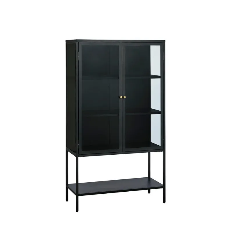 Bild 1 för Carmel sk&aring;p, h&ouml;ga ben, m. 2 d&ouml;rrar och 3 hyllor - glas och svart metall (H:160)