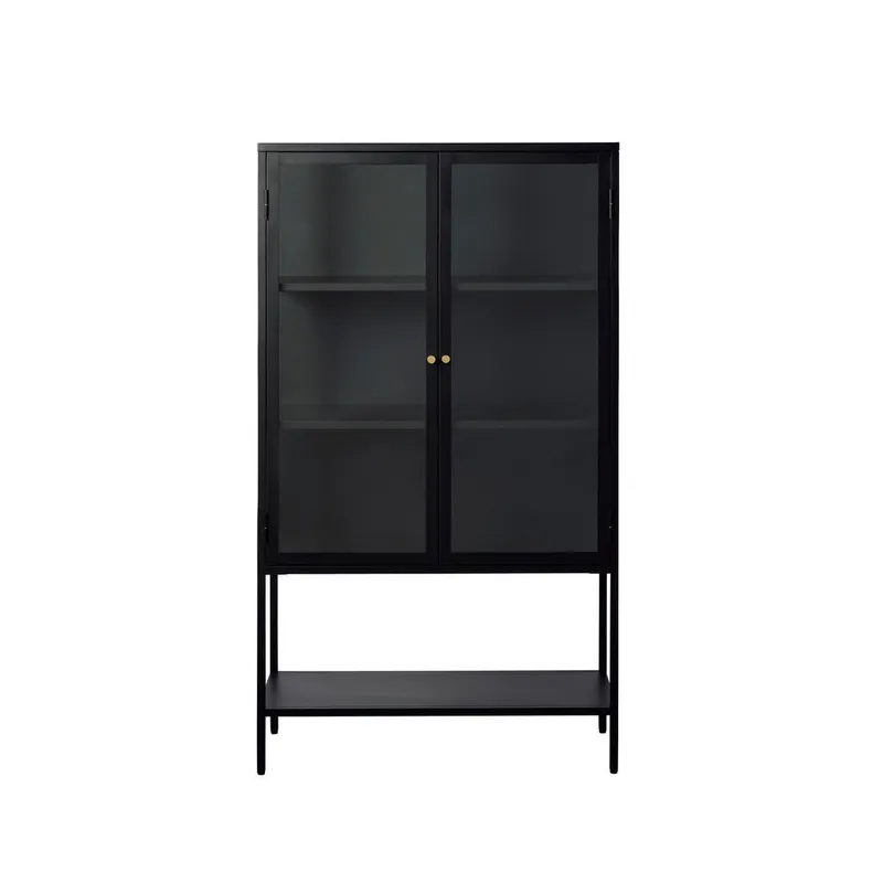 Bild 2 för Carmel sk&aring;p, h&ouml;ga ben, m. 2 d&ouml;rrar och 3 hyllor - glas och svart metall (H:160)