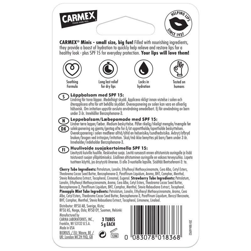 Bild 2 för Carmex Lip Balm Minis SPF15 3-pack