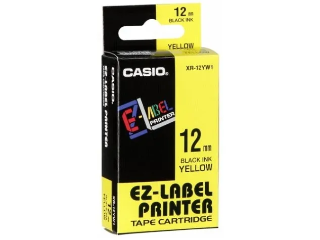 Alternativ bild 0 för Casio XR-12YW - Självhäftande - svart på gult - Rulle (1,2 cm x 8 m) 1 kassett(er) etiketttejp - för KL 170, 60, 60SR, 780