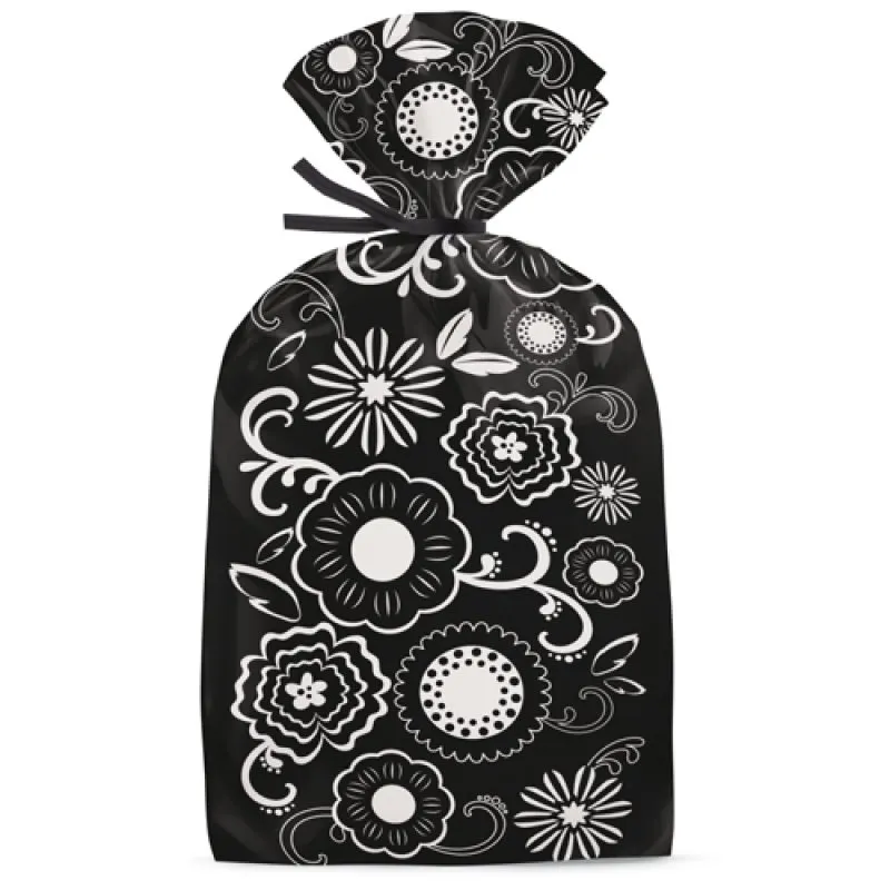 Alternativ bild 0 för Cellofanpåsar svart och vita blommor 20-pack