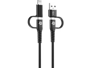 Produktfoto för Celly 4-i-1-kabel USB-C/USB-A till USB-C/Lightning Max 60W 2 m Svart