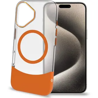 Produktfoto för Celly Magdual MagSafe-kompatibelt skal iPhone 16 Orange + Transparent