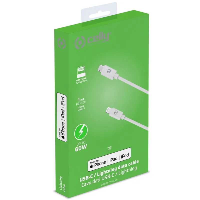 Bild 2 för Celly USB-C - Lightning-kabel 60W 1m