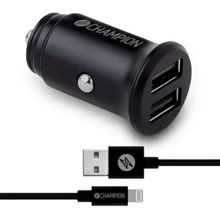 Produktfoto för Champion billaddare Kit med USB-A till Lightning kabel Svart
