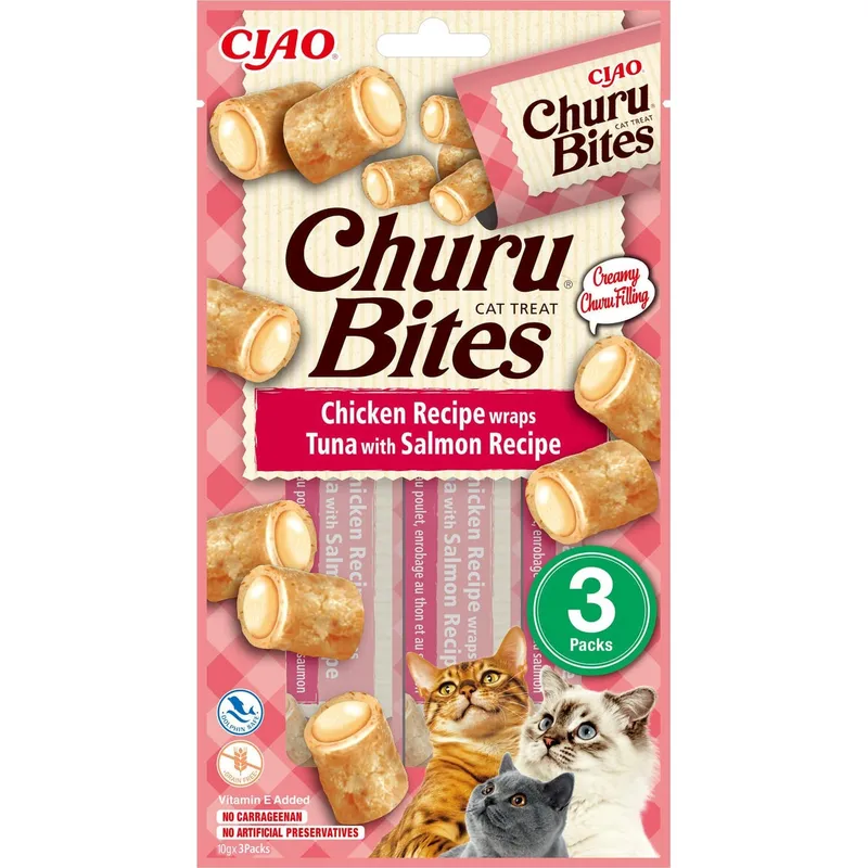 Bild 2 för Churu Cat Bites Chicken & Tuna Wrap with Salmon 3 st
