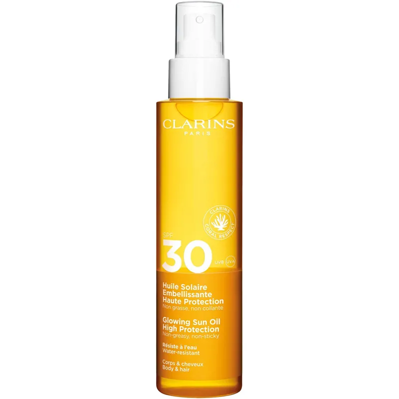 Bild 1 för Clarins - Glowing Sun Oil High Protection SPF30 Body & Hair 150 ml på Skincity.com