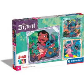 Produktfoto för Clementoni Jigsaw Puzzle Super Color Square Disney Stitch 3x48pcs. Golv