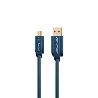 Produktfoto för ClickTronic 1.8m USB 2.0 A-mini B m/m, 1,8 m, USB A, Mini-USB B, USB 2.0, Hane/Hane, Blå